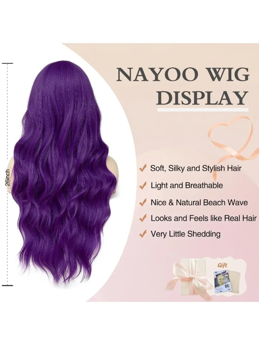 Women's Dark Purple 26 Inch Natural Looking Heat Resistant Long Wavy Wigs